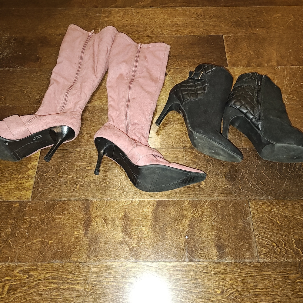 Amanda Smith Pink and Black Heeled Boots